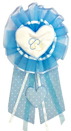 Fiocco Nascita Azzurro Cuore Ciuccio Con Ricamo