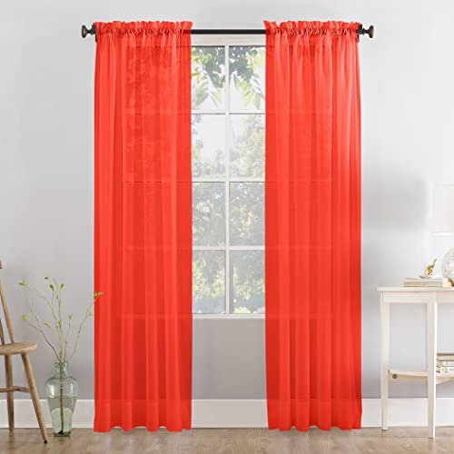 Megachest a pair of slot top voile curtains (Red, 56 wideX81 drop 2 Panels)