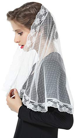 BEAUTELICATE Spitzen Mantilla Schal Schleier Tüll Stola Schwarz Weiß Für Damen Kirche Messe Latein Kapelle Katholisch Braut Brautjungfer V110