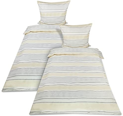 Beautissu Viola 2 Juegos de Ropa de Cama de Franela de 100% algodón 155x220 cm – Sábanas con 2 Fundas de Almohada 80x80 cm y 2 Fundas Nórdicas 155x220 cm – Ropa de Cama Beis con Cremallera