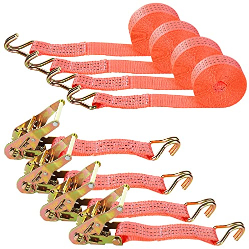 GOYADA 4 Pcs Sangles à Cliquet, Sangle d'arrimage à Cliquet avec Crochet Tendeur pour Moto, Voiture, Remorque, Capacité de 3000 kg, 6M x 38MM - Orangé | Sangle a Cliquet avec Crochet pour Moto, Voiture, Remorque, Capacité de 1000 kg - Orangé