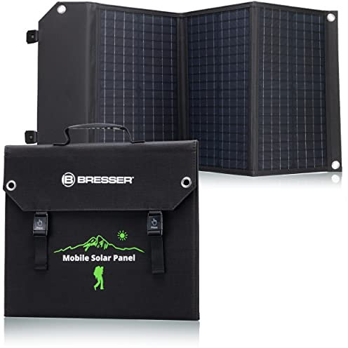 Bresser Solar Ladegerät 60W mit 1x DC- und 3x USB-A-Anschlüssen inkl. USB-A-Buchse mit QC3.0 zur Schnellladung, Solar-Panel als Ladegerät für Smartphones, Power-Stations etc.