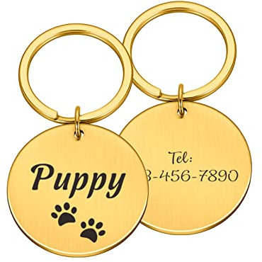Pet ID Tags Accessories Custom Pet Dog Collar Dogs Name Tags Anti Lost Personalized Cat Dog Puppy ID Tag Pendant Engraved,Gold,M 25.00 x 25.00mm