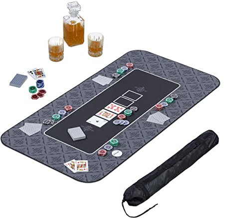 Relaxdays Tapis de Poker, en Polyester, Caoutchouc, résistant et antidérapant, 120 x 60 cm, Texas Holdem, Couleur Noire