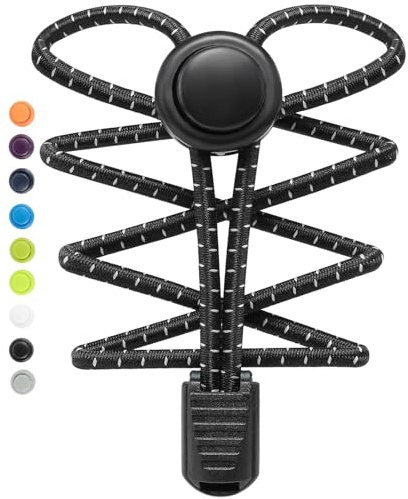 Stepace [ 2 Paires Lacets Élastiques Autobloquants 120 cm - Système ultra rapide sans laçage - Magiques Élastiques Lacets de Chaussures Pour Enfants, Adultes, Personnes âgées, Désactivé Noir Blanc