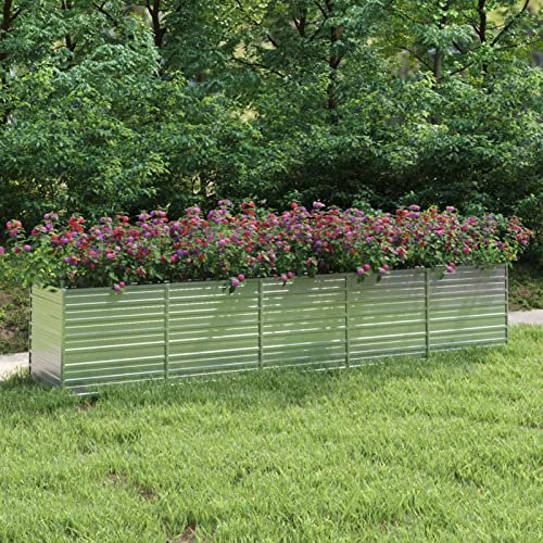 Mogou Garten-Hochbeet, Palettenrahmen, Hochteich, Gemüsebeet, Kräuterregal Balkon, Blumenbeet, Kräuterspirale, Tomatenbeet, Pflanzhochbeet, 400x80x77 cm Verzinkter Stahl Silber