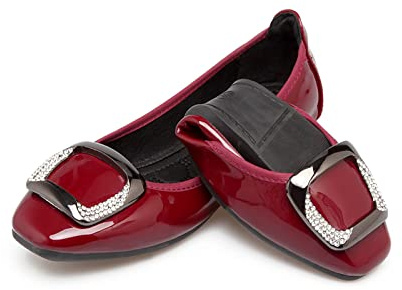 MACHSWON Ballet plano para mujer con hebilla, zapatos planos de ballet plegables con hebilla, mocasines portátiles para mujer, rojo suave, 37 EU