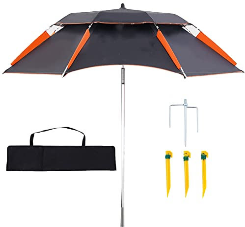 RAFCAR Ombrellone da Pesca Parasole, ombrellone da Spiaggia Nero da 2,2 m, Pieghevole Portatile con Borsa per Il Trasporto,per la Caccia,la Pesca,Il Campeggio,i Viaggi,la Spiaggia e L'Ombrellone