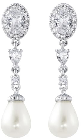 HAISWET Hochzeit künstliche Perle Zirkonia Ohrhänger Elegante Baumeln Hängend Ohrringe Silber-Ton