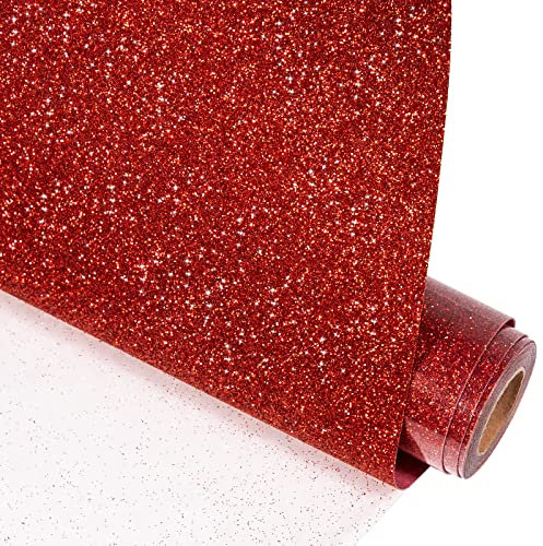 VINYL FROG Glitzer Plotterfolie Textil Rot Heat Transfer Vinyl 25 cm x 1,55 m Glitter HTV Vinyl Transferfolie Plotter Flexfolie zum Aufbügeln für T-Shirts oder andere Stoffe
