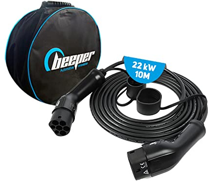 Beeper - Cable de Carga Tipo 2 a Tipo 2 para vehículo eléctrico e híbrido Recargable de 22 KW 32A trifásico (10 m)