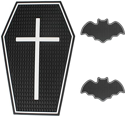 Coffin Coffee Bar Mat Bat Shape Cup Mat Coaster for Countertop - Goth Kitchen Decor - Gothic Coffee Bar Accessories - Spooky Gifts Non Slip Spill Mat
