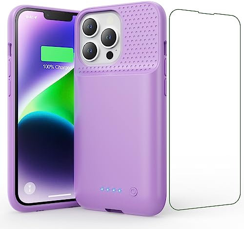 Akkuhülle für iPhone 13/13 Pro/14, 7500mAh Smart Battery Case Zusatzakku Ladehülle, 2023 Neues Tragbare Handyhülle Akku, Abnehmbare Powerbank Hülle Akku Case für iPhone 13/13 Pro/ 14 [6,1''] (lila)