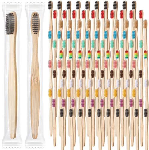 Sieral 240 Pcs Bamboo Toothbrushes Bulk, Soft Bristle Bamboo Toothbrush, Individually Wrapped for Adults Travel Family Hotel Party, 7 Inch 12 Color