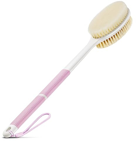 Backski Body Scrubber Anti Slip for Shower,Shower Brush Long Handle with Stiff and Soft Bristles,Body Wash Exfoliating Back Scrubber for Bath or Dry Brushing Body Brush(Pink)