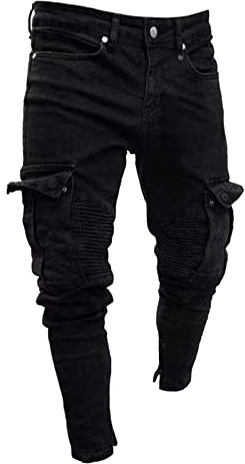 ARTRAY Men's Distressed Biker Skinny Jeans Man's Ripped Stretch Slim Fit Denim Pants with Multi-Pockets Classic Designer Sports Cargo Trousers Hiking Climbing Shorts Camping Fishing Hiking
