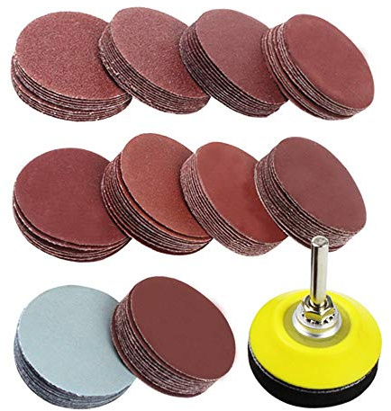 Adwikoso 400 discos de lijado de 50 mm, discos de papel de lija de grano 80-3000 de 2 pulgadas con placa de respaldo de vástago de 1/4 pulgadas y almohadilla de espuma suave, para amoladora de taladro