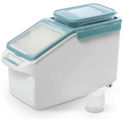 Citylife 12L Conteneur Croquettes Chien avec roulettes, boite croquette chat avec 1.8L boîte hermétique et Tasse, pour le stockage de croquettes nourriture, grains de café, farine d'avoine, céréales