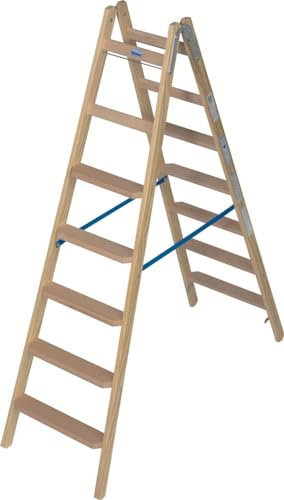 Krause 818348 Holz Stufen-Doppelleiter klappbar, inkl. Eimerhaken Arbeitshöhe (max.): 3.25m Kiefer