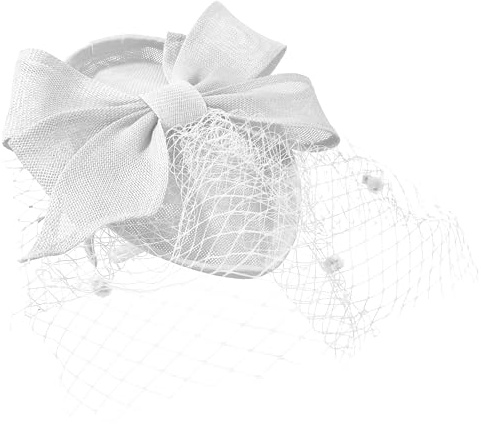 CAPRILITE tårdroppe spetsig pillerbas stor rosett fascinator med fågelburslöja på pannband UK (vit)
