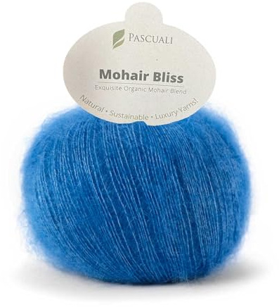 PASCUALI | Mohair Bliss |Strickwolle aus 60% Mohairwolle (Kid Mohair) 40% Seide Wolle Mohairgarn zum Stricken und Häkeln, 1 Knäuel - 25g - Farbe:Azur 810