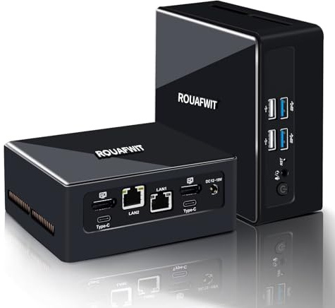 ROUAFWIT Mini PC 13th Gen U300, Dual Lan i226-V 2.5GbE Micro Desktop Computer, DDR5 16G RAM 256G NVME PCIe4.0 SSD, Win 11 Pro Piccolo Ufficio PC, Supporto 8K, 4 Display, WiFi6 BT5.2