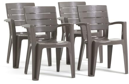 RATTATAN Anita - chaises d'extérieur et de Jardin empilables en résine Effet Bois avec accoudoirs (4, Gris Tourterelle)