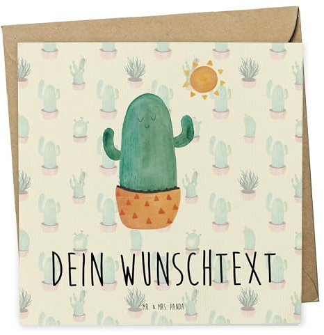 Mr. & Mrs. Panda Personalisierte Deluxe Karte Kaktus Sonne - Geschenke, Glück, Trennung, Geburtstagskarte, Grußkarte Selbst Gestalten, Hochzeitskarte, Kakteen, Geschenkidee, Selber Drucken