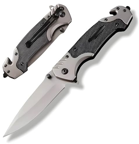 Tactical Tools Cuchillo Supervivencia 3 en 1 – Cuchillo Plegable Legal en España (Hoja 9,5 cm) con Rompecristales y Cortacinturones – Navaja de Supervivencia para Kit Emergencias y Acampada