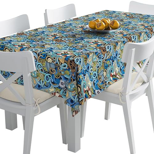 HEKO PANELS Tischdecke Wasserabweisend Abwaschbar 140 x 400 cm Tischtuch Outdoor Gartentischdecke Fleckschutz Tafeldecke Meer See