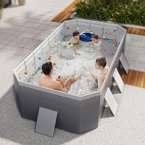 ZCSOUDP Faltbarer Pool, Hartplastikschale, rechteckiger Familienpool im Freien, tragbarer, Nicht aufblasbarer Pool mit Ablassschraube und Abflussloch für Familienpool, Sommerwasserparty(1.6m)