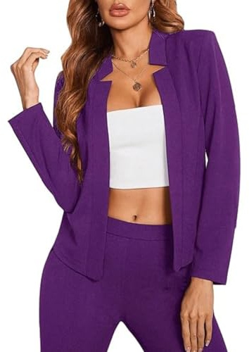 Open Front Lightweight Blazer Coat for Women UK 2025 Fashion Ladies Womens 3/4 Sleeve Coat Jacket Blazer Top Plus Size UK 8-26 Purple S