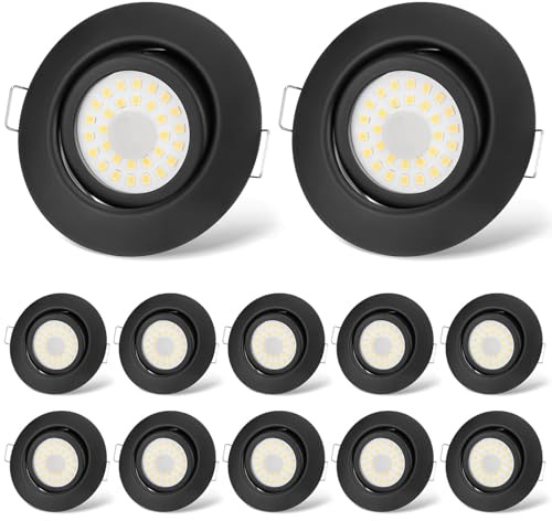 cloksh LED Einbaustrahler 230V Flach Dimmbar LED Spots 6W IP44 Bad Einbauleuchten Schwarz Deckenspots Deckenstrahler,Warmweiß 3000K Schwenkbar Einbauspots für Badezimmer Küche Wohnzimmer,12er Set