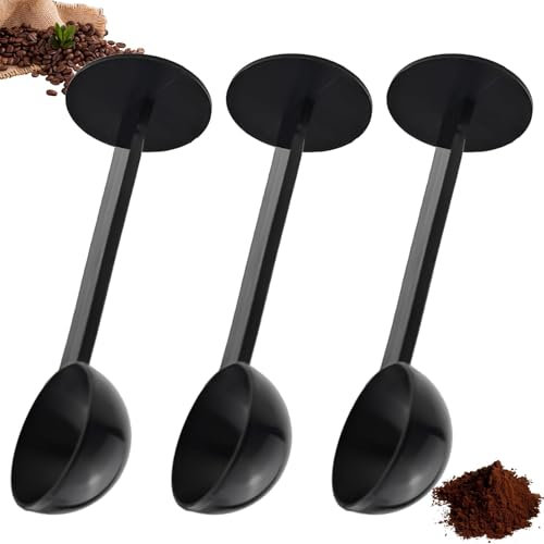 3 Pack 2-in-1 Black Espresso Coffee Bean Spoon, Tamping Scoop Tamper Tea Tool for Measuring and Stirring