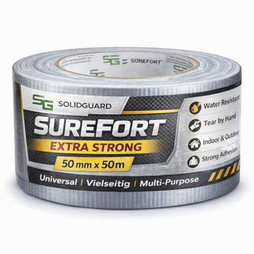 SOLIDGUARD Power Panzertape Universal Gewebeband – Silber Gewebeverstärktes Ductape zum Reparieren, Befestigen, Verstärken oder Abdichten - 50m x 50mm (3)