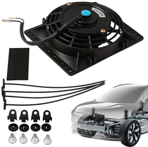 Ventilateur de radiateur pour voitures – Ventilateur électrique automobile, ventilateur de refroidissement de radiateur de voiture puissant et fin de 6 pouces | Kit de thermostat 12 V 80 W à 10 pales,