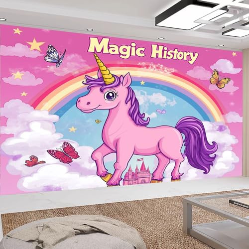 Art Fototapete 200 x 140 cm Cartoon-Einhorn Vlies Tapeten Moderne Wandtapete Wohnzimmer Schlafzimmer Tapete