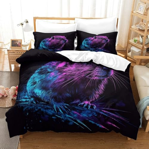 GAOYUCHUN Industrious Beaver Duvet Cover Sets 3 PCS Hotel Quality Quilt Cover Bed Sets Bed Covers with Pillowcases with Zipper Closure Ultra Soft Hypoallergenic Microfiber King（220x240cm）