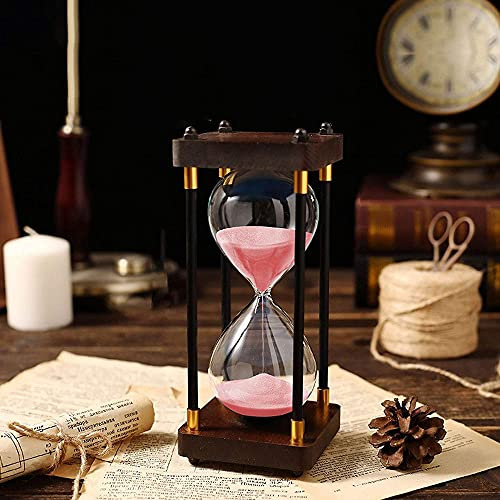 Clessidra vintage in legno nero con sabbia, grande, 60 minuti, orologio per soggiorno, scuola o gioco, ornamento da 30 minuti con clessidra in vetro di un'ora