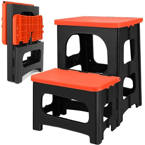 Sgabello pieghevole a 2 gradini, antiscivolo, portatile, 20,3 cm e 43,2 cm, a doppia altezza, supporta 113,4 kg, poggiapiedi portatile per cucina, casa, WC, camera da letto, ufficio, bagno, camper