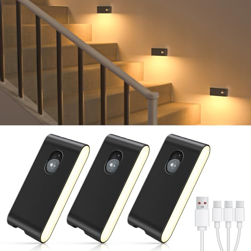 WILLED Luce con Sensore di Movimento da Interno, Caricabile USB Luce Notturna Bambini con 3 Modalità (Auto/ON/OFF), per Armadietto, Scale, Cucina, Corridoi, Camera e Bagno, 6 Pezzi.