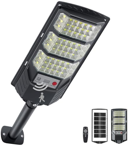 YACAISI Lampadaires solaires extérieurs, lumière solaire extérieure, éclairage inondé LED étanche à l’eau de crépuscule à l’aube avec détecteur de mouvement et télécommande (1PACK)