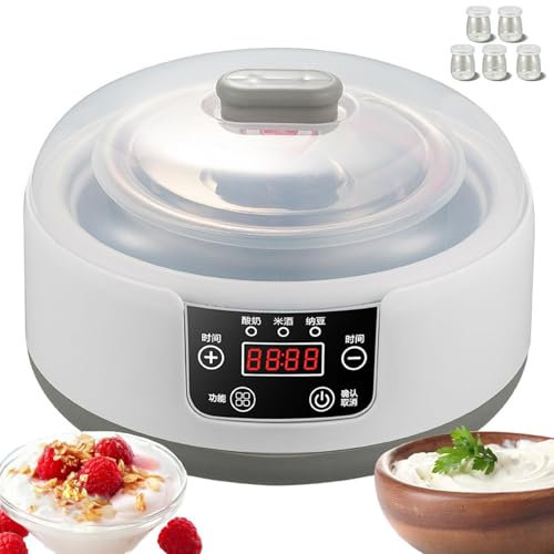 Yogurtera eléctrica, máquina de fermentación de Yogur casera de 1,2 l con 5 Tazas pequeñas de 100 ml y Temporizador de 36 Horas, Revestimiento de Acero Inoxidable