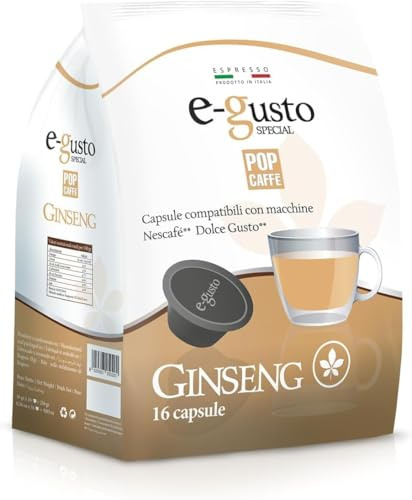 48 POP CAFFE GINSENG Capsule compatibili con Dolce Gusto - POP CAFFE E-GUSTO Ginseng solubile compatibile con Macchine Nescafè Dolce Gusto – 3 Sacchetti da 16 *