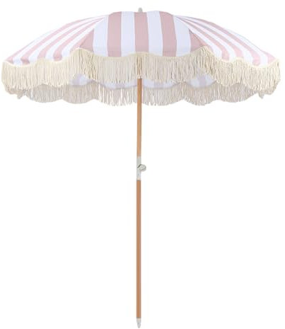 Parasol de Jardin d'extérieur, Parasol de Plage avec Franges | Parapluie à Pompons Vintage, Parasol de Patio extérieur avec Sac de Transport, idéal pour Jardin, pelouse, Bord de Piscine, UPF