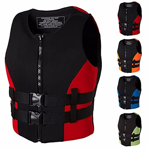 SMTSEC Neopren Schwimmweste Erwachsene Kinder Auftriebsweste SUP Rettungsweste Kajak Auftriebshilfe Schwimmhilfe Kajakweste Für Paddling Board Bootfahren Wassersport Schnorchelweste,Red-M