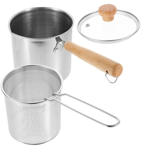 LIGIGWASH Mini Friteuse En Acier Inoxydable 304 Panier à Friture Métal, Casserole Compacte, Chauffe Rapide, Usage Domestique, Kit Cuisson Maison Couvercle En Verre