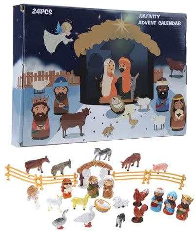 Whltzf Nativity Set 24 Figurines Holy Family Magi Shepherd Sheep Stable Animals Fences Resin Interactive Christmas Countdown Calendar For Children And Youth Nativity Scene