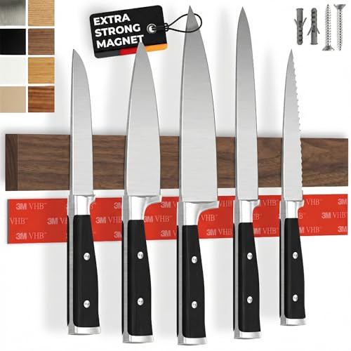 CUCINO Barra magnetica per coltelli autoadesiva – Vincitore del confronto con magnete extra forte – Montaggio semplice con nastro 3M senza forare, noce 40 cm