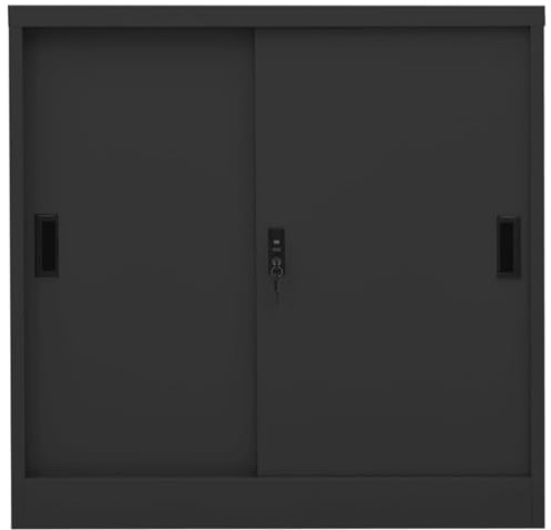 Homgoday Stahl Aktenschrank mit Schiebetür, anthrazit, 90x40x90 cm, 2 Regale, 60 kg Tragfähigkeit - Büro- und Heimorganisation Model335953
